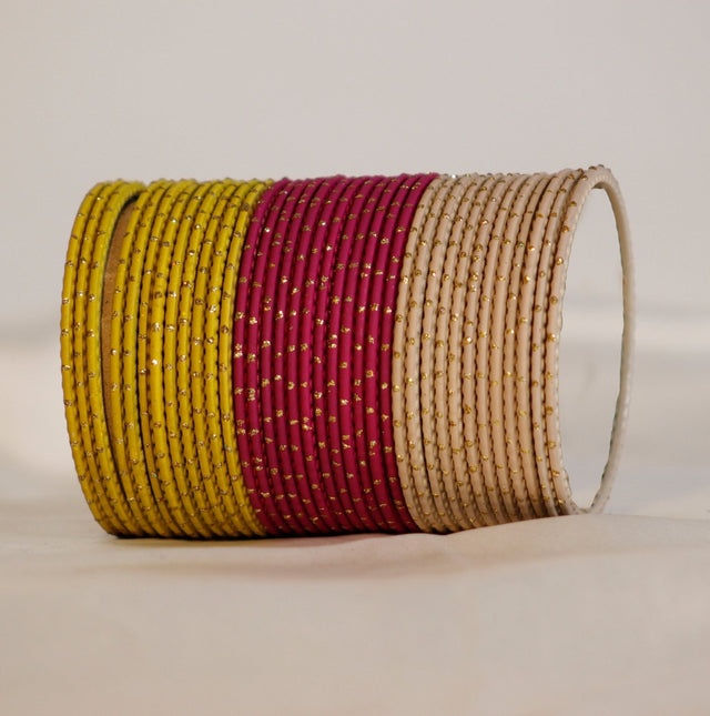 Dotted Plain Metal Bangles – set of 12 (Available in 25+ Colours)