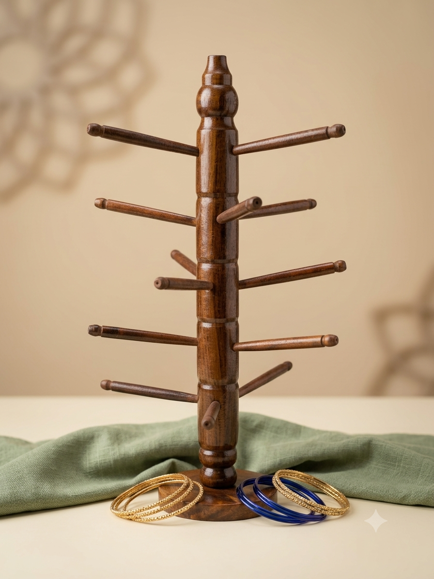 Handmade Wooden Bangle & Bracelet Tree Holder | Multi-Rod Jewelry Stand | Premium Wooden Bangle Holder | (6/9/12/15 rod design)