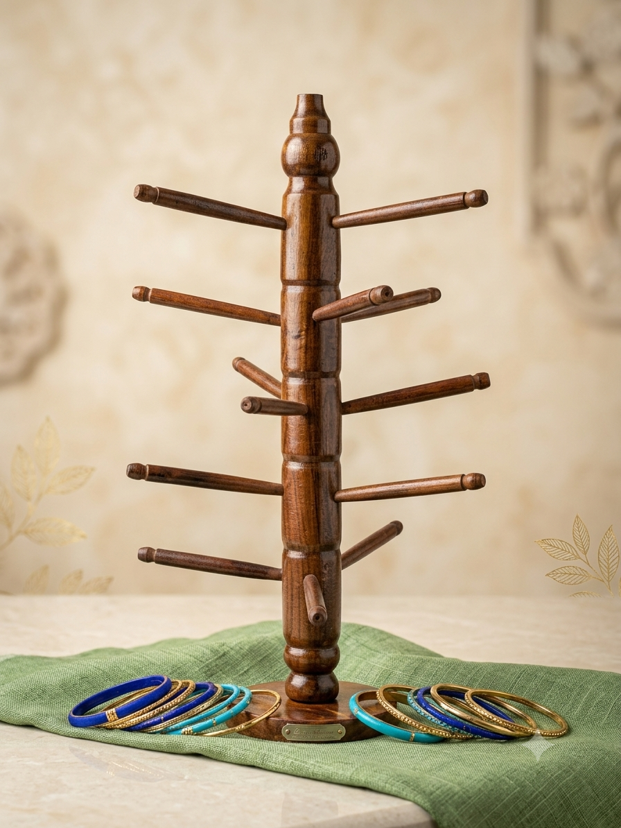 Handmade Wooden Bangle & Bracelet Tree Holder | Multi-Rod Jewelry Stand | Premium Wooden Bangle Holder | (6/9/12/15 rod design)