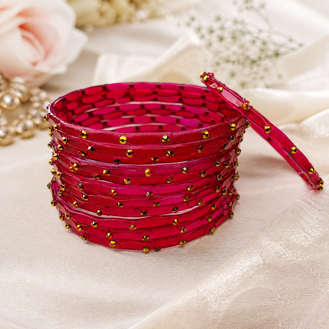 Golden Stone Jelly Bangles | Transparent Crystal Look Stackable Bangles Set | 12 Bangles Set