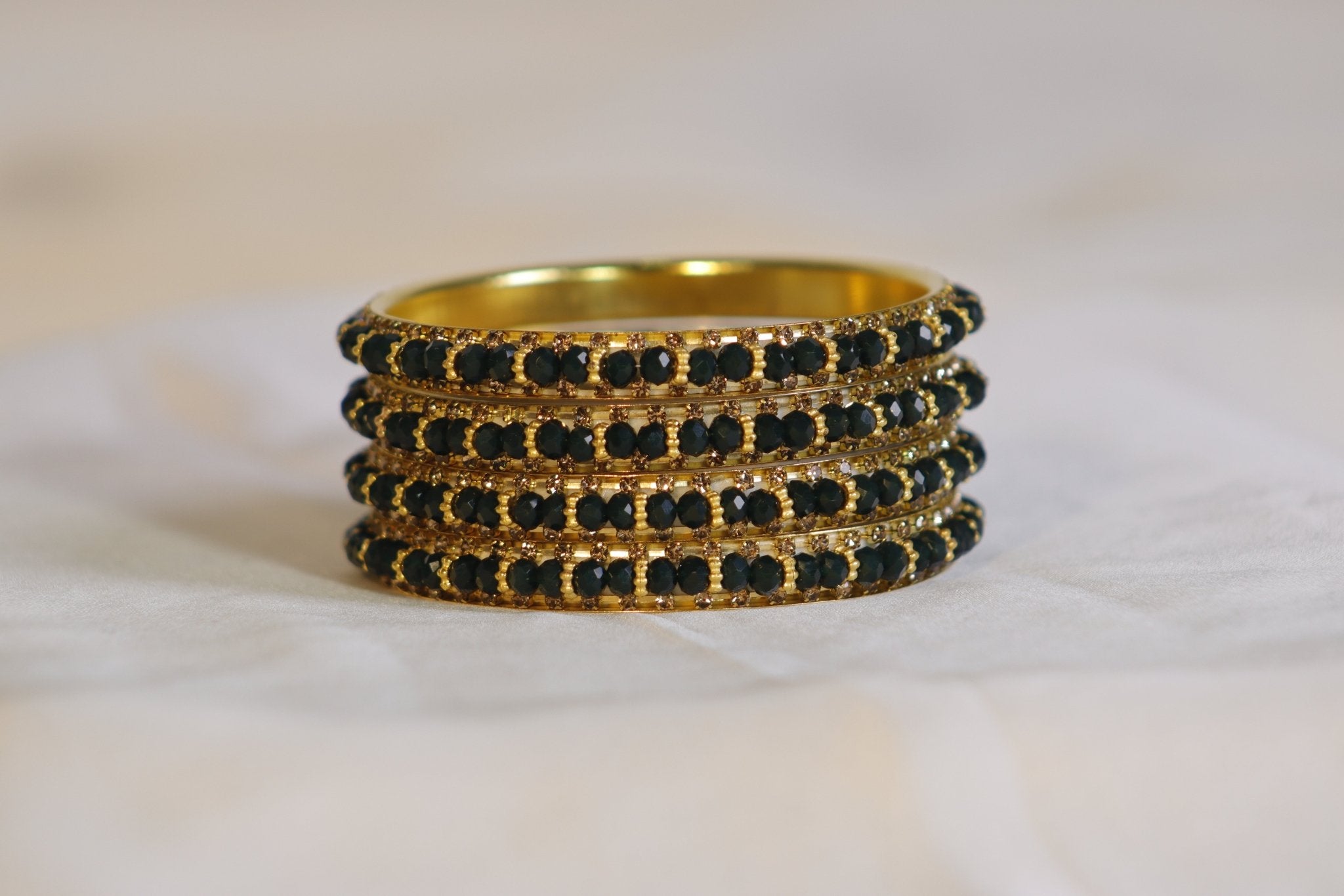 Metal Bangles with Black Stones