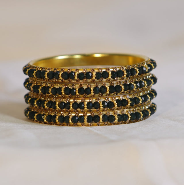 Metal Bangles with Black Stones