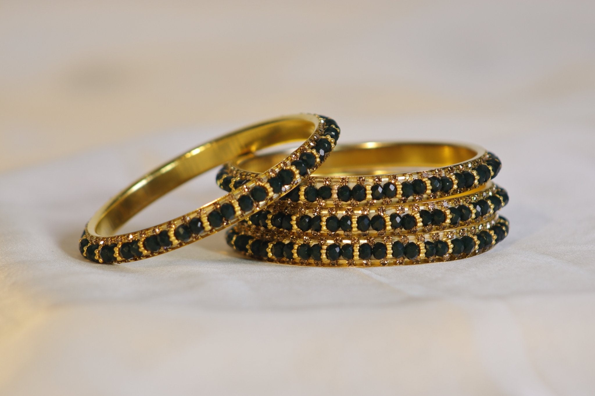 Metal Bangles with Black Stones