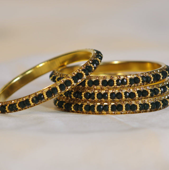 Metal Bangles with Black Stones