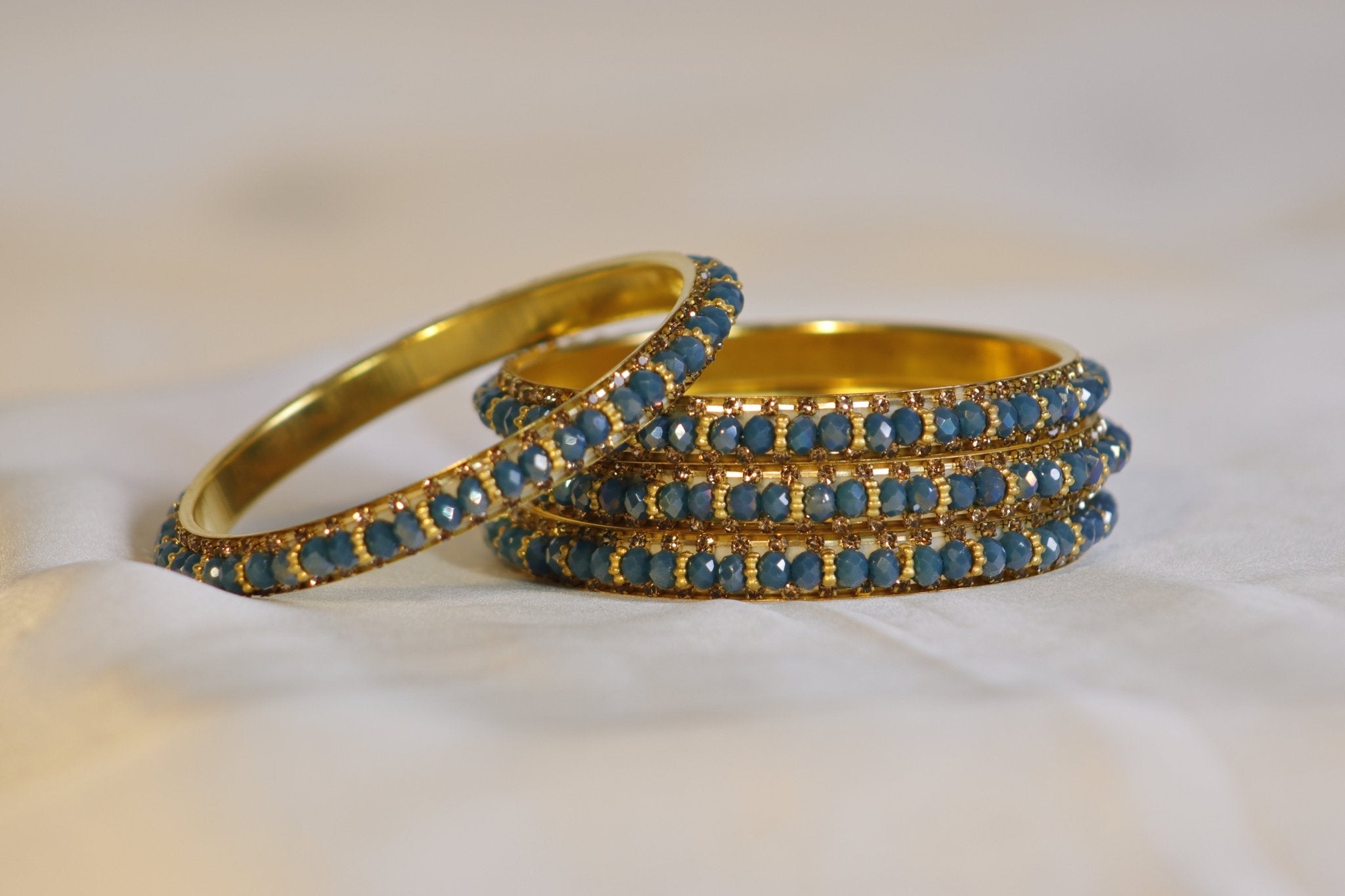 Metal Bangles with Blue Stones – Set of 4