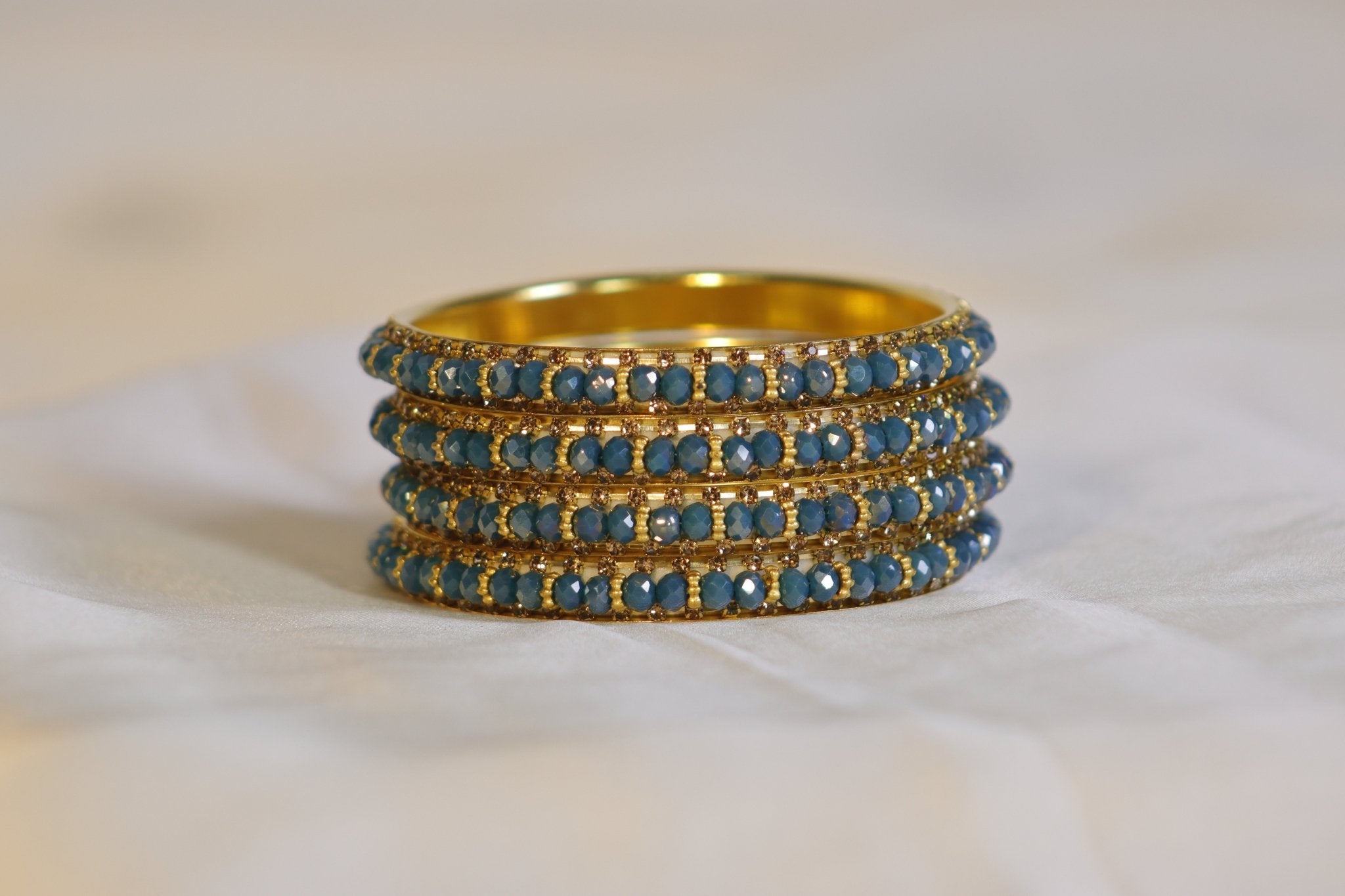 Metal Bangles with Blue Stones – Set of 4