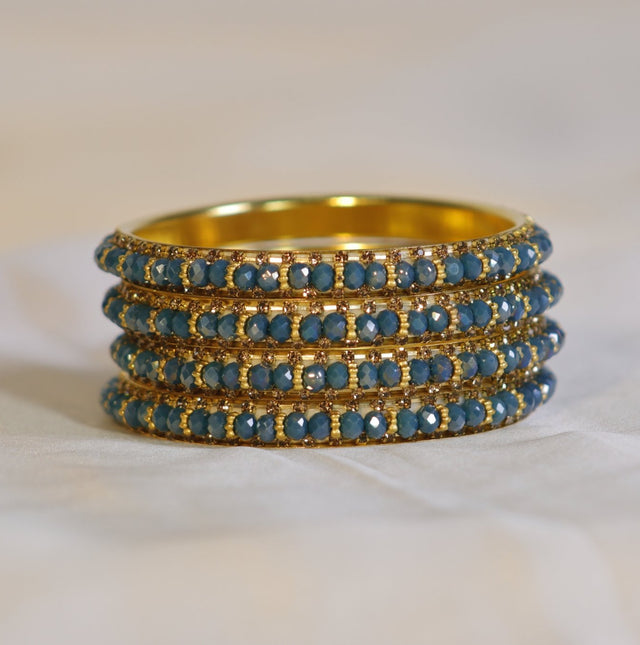 Metal Bangles with Blue Stones – Set of 4