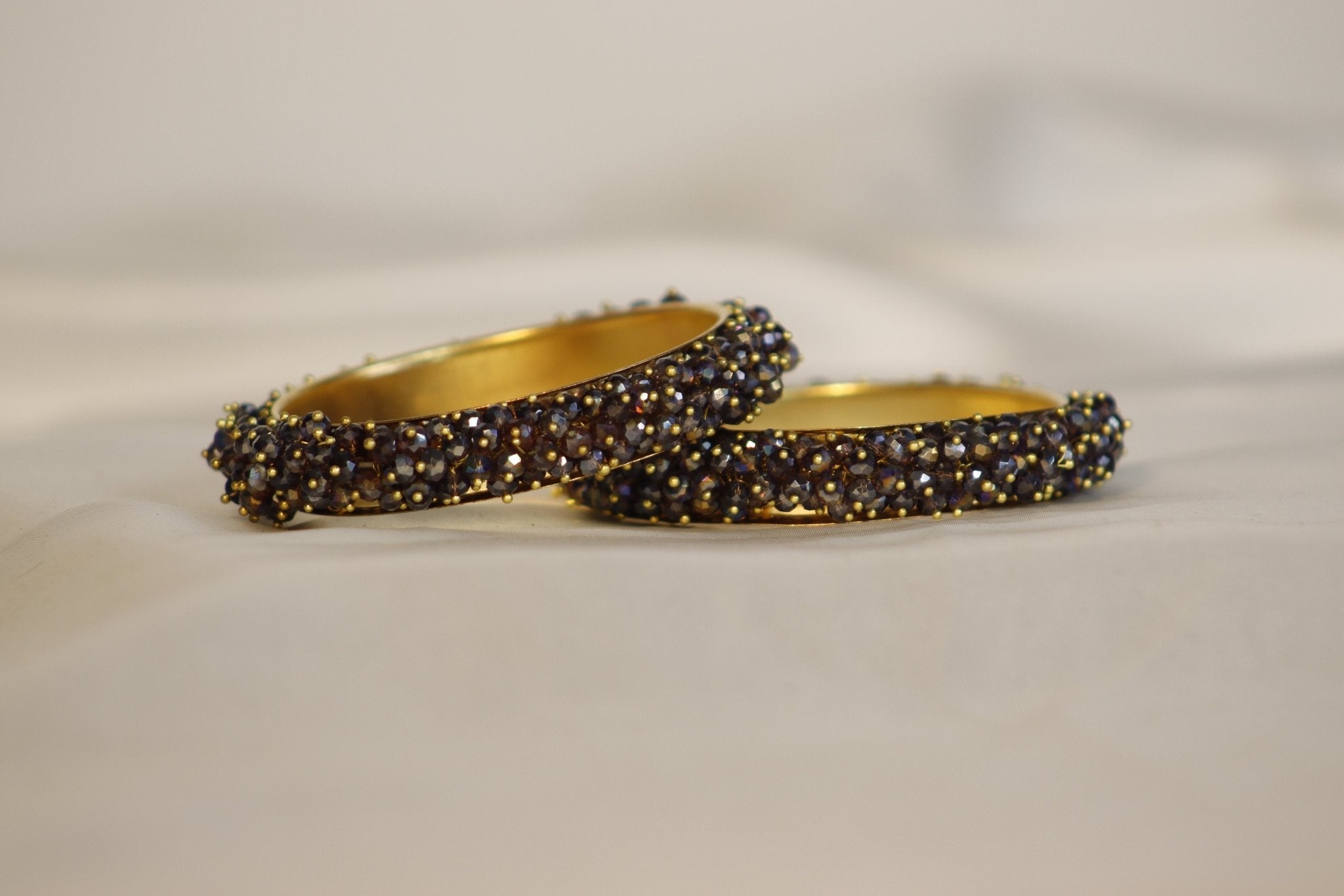 Metal Bangles with Crystal Pair in Blue