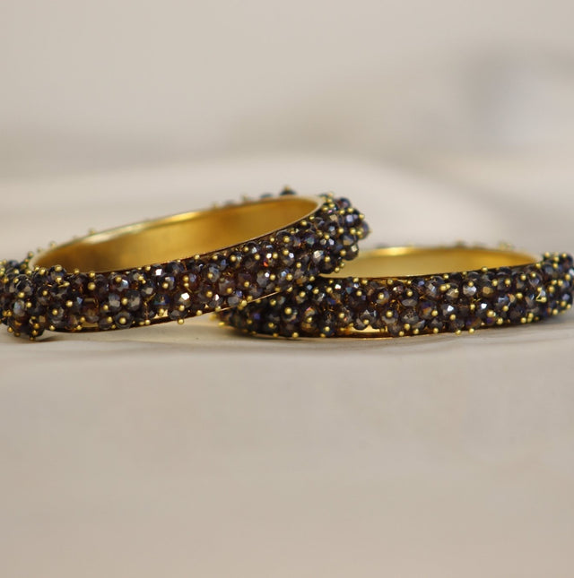 Metal Bangles with Crystal Pair in Blue