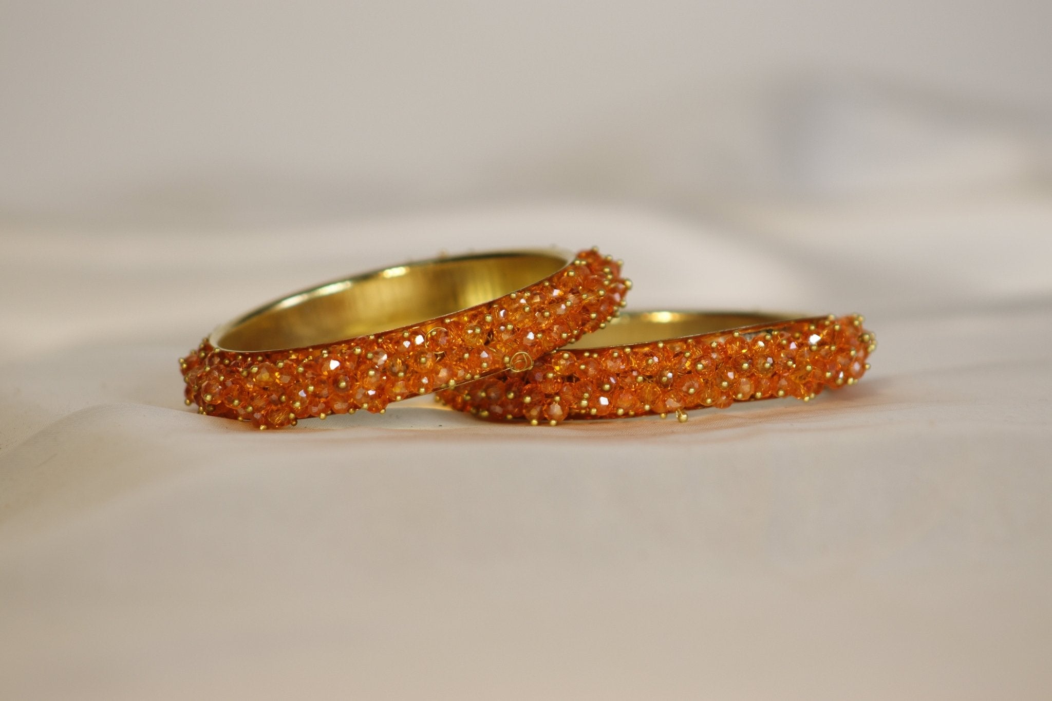 Metal Bangles with Crystal Pair in Burnt Orange