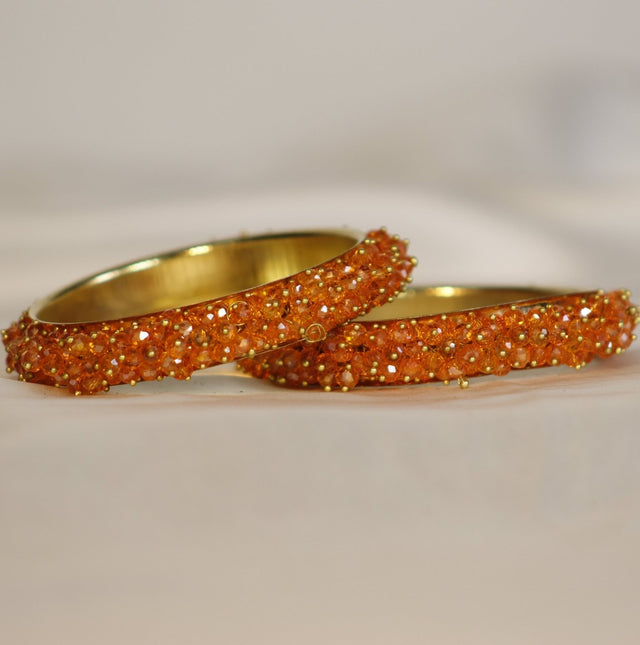 Metal Bangles with Crystal Pair in Burnt Orange