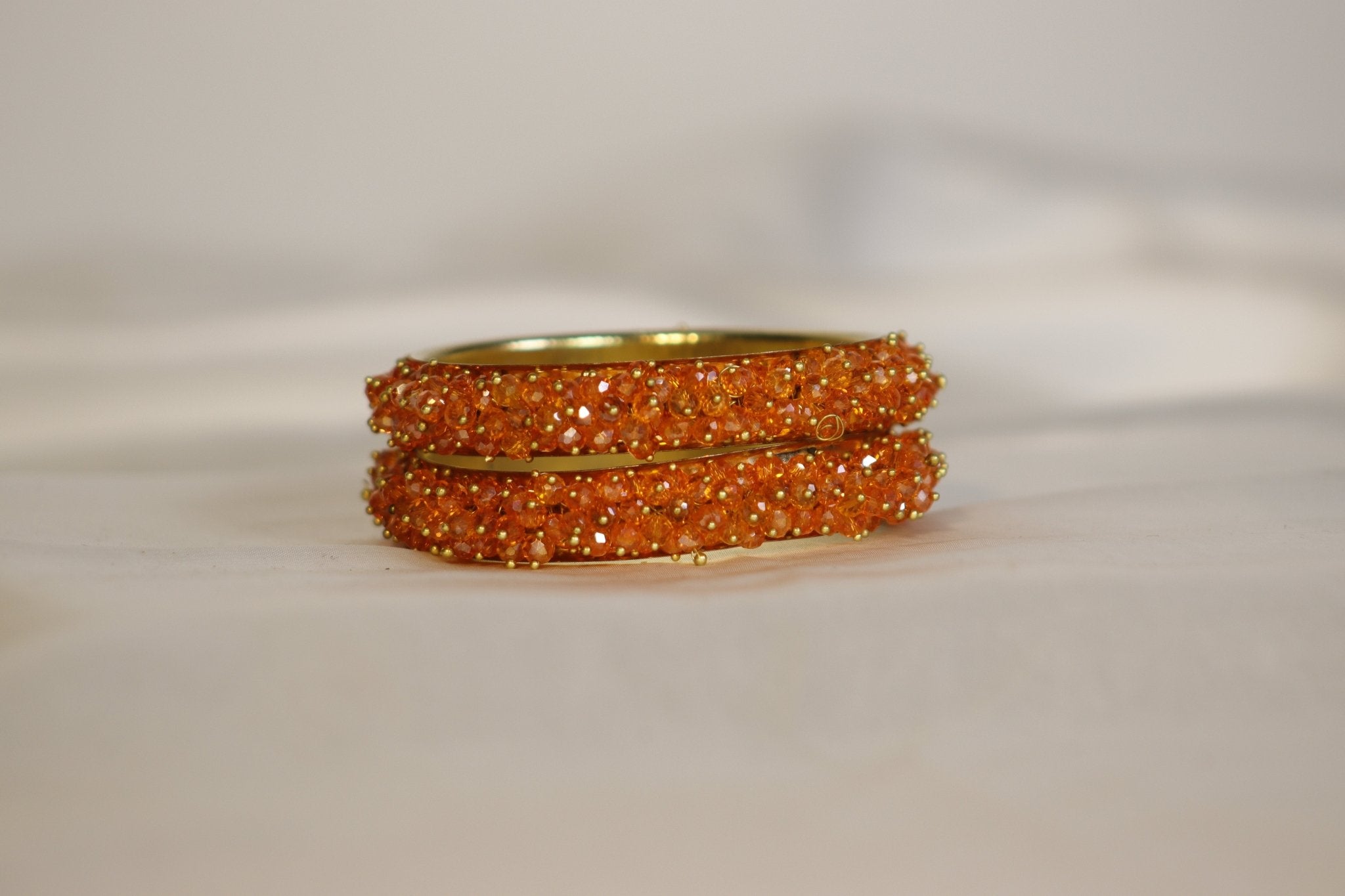 Metal Bangles with Crystal Pair in Burnt Orange