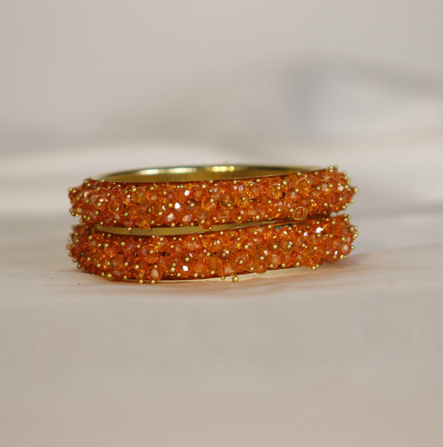 Metal Bangles with Crystal Pair in Burnt Orange