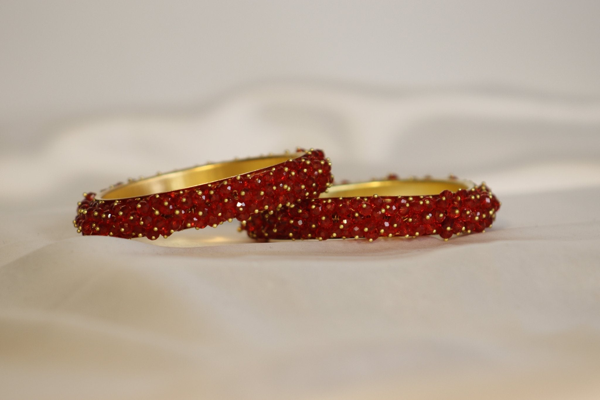 Metal Bangles with Crystal Pair in Dark Red