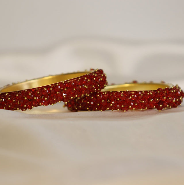 Metal Bangles with Crystal Pair in Dark Red