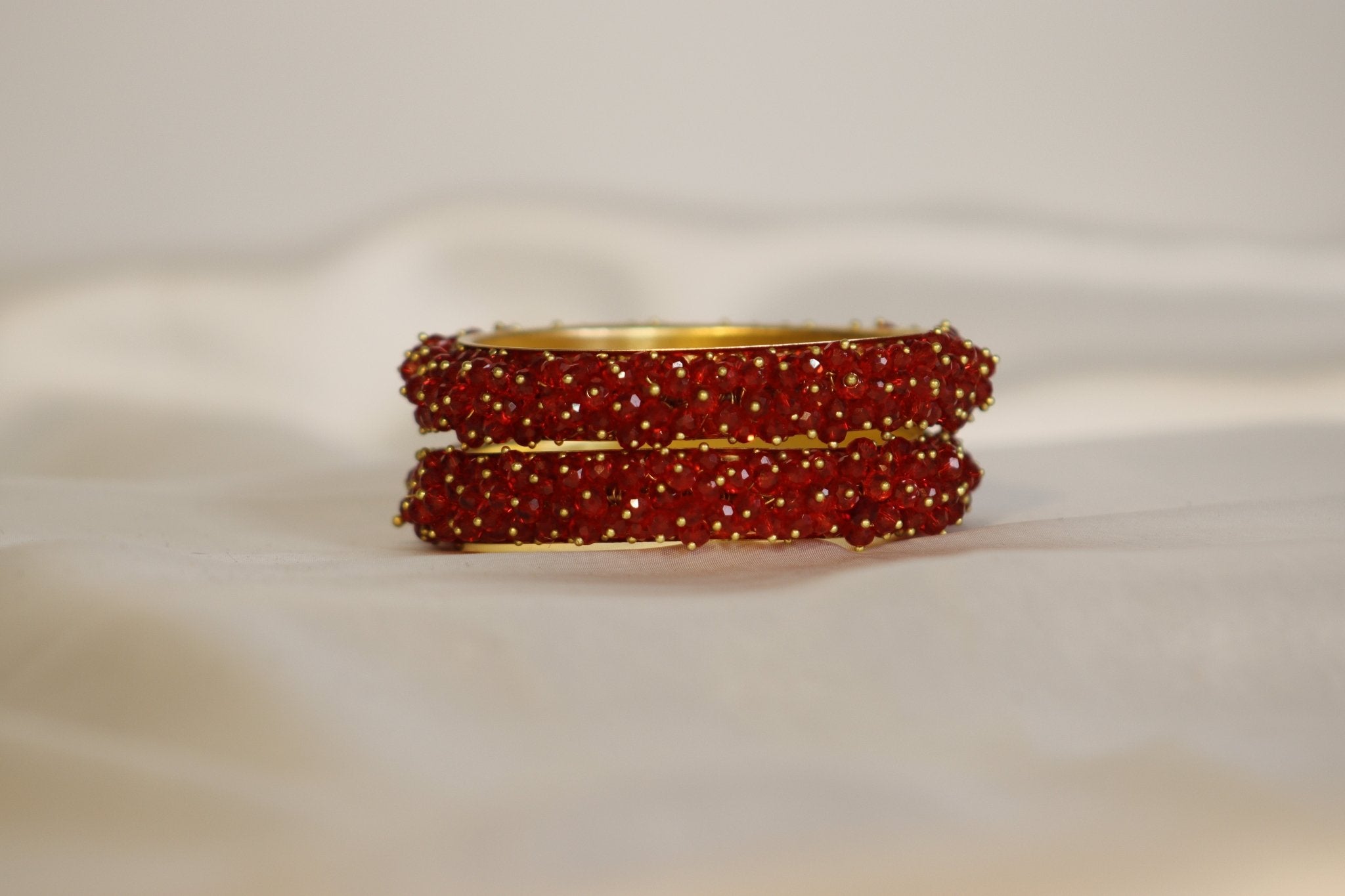 Metal Bangles with Crystal Pair in Dark Red