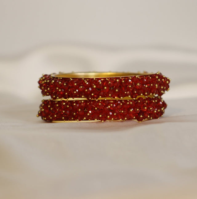 Metal Bangles with Crystal Pair in Dark Red