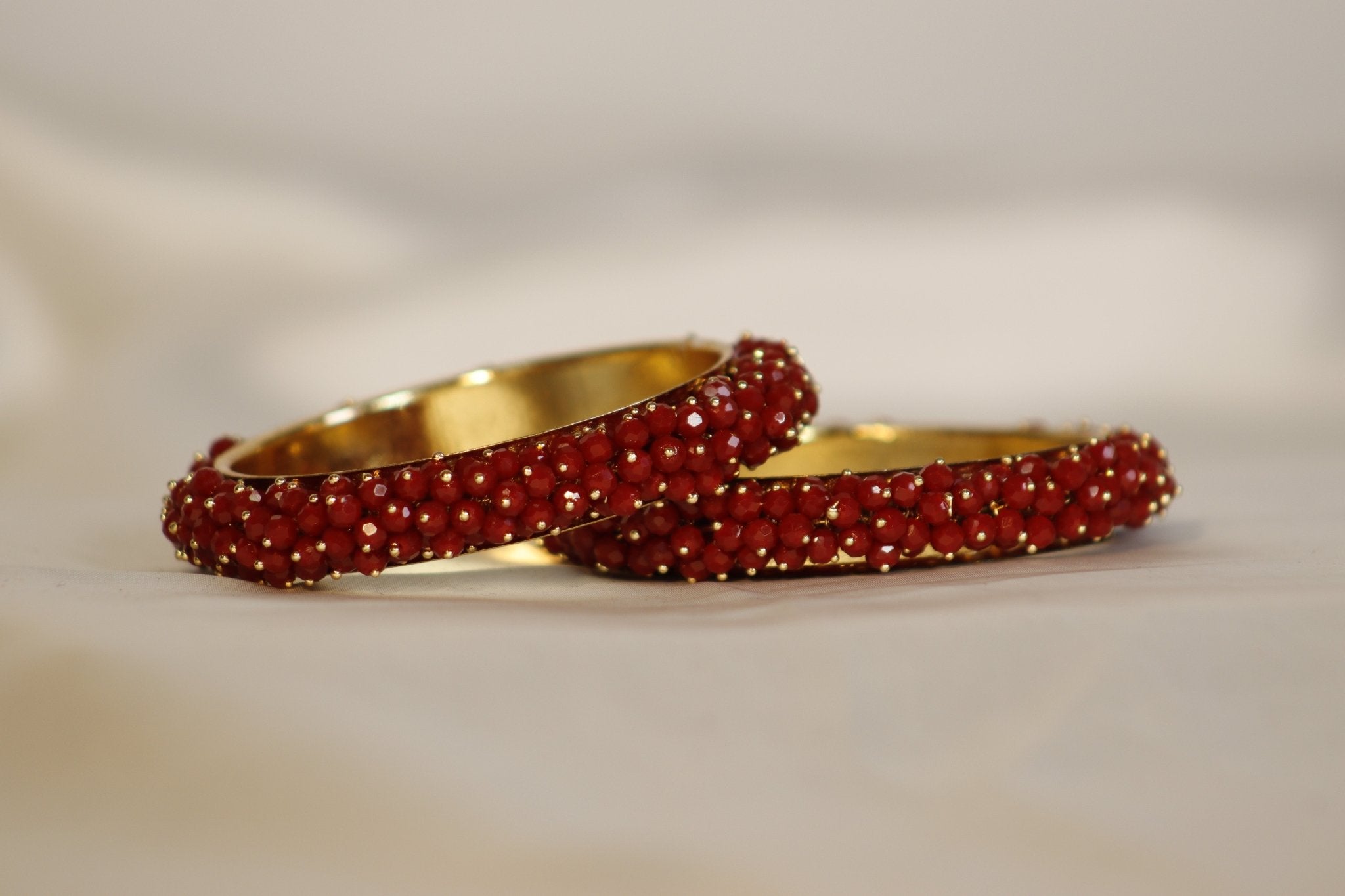 Metal Bangles with Crystal Pair in Dark Red