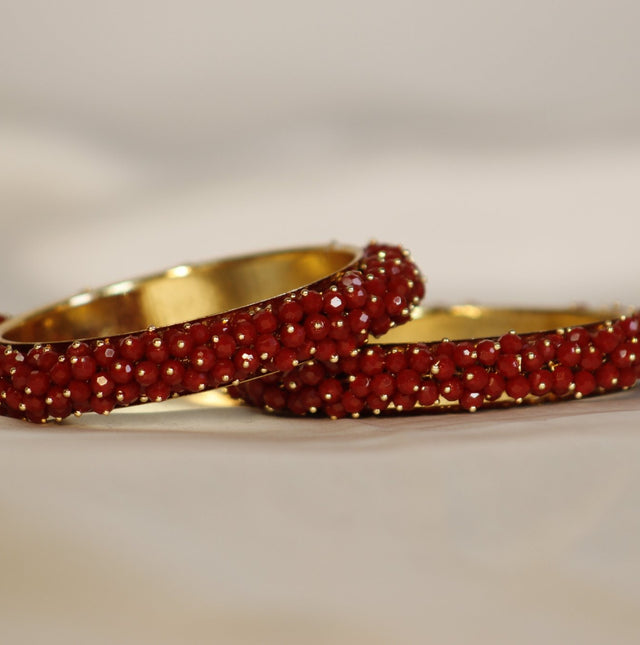 Metal Bangles with Crystal Pair in Dark Red