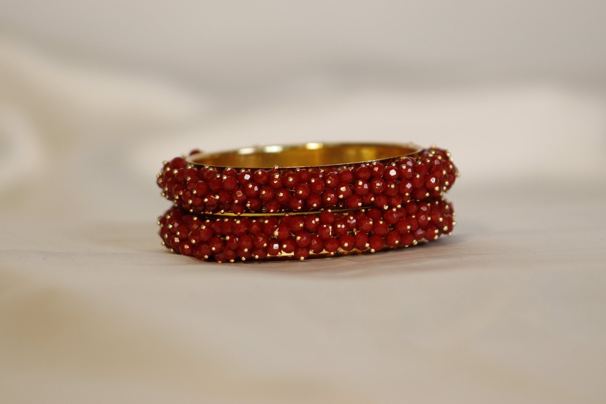 Metal Bangles with Crystal Pair in Dark Red