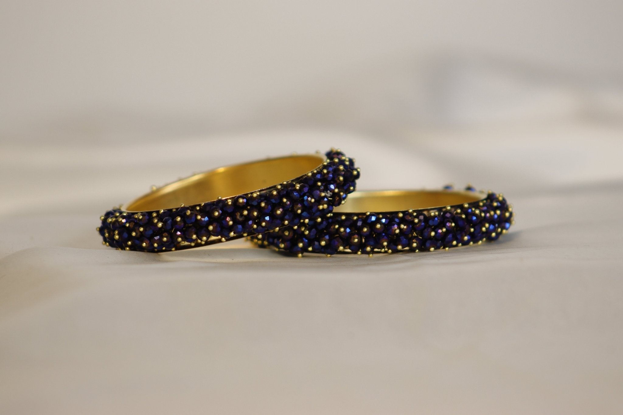 Metal Bangles with Crystal Pair in Dark Royal Blue