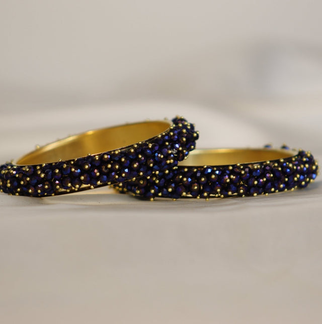 Metal Bangles with Crystal Pair in Dark Royal Blue