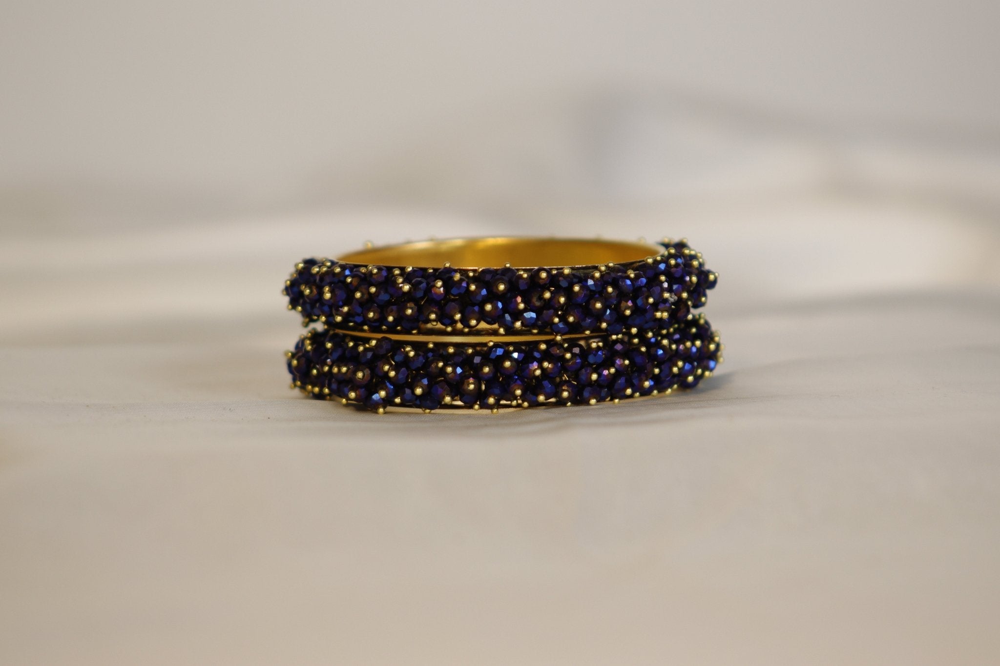 Metal Bangles with Crystal Pair in Dark Royal Blue