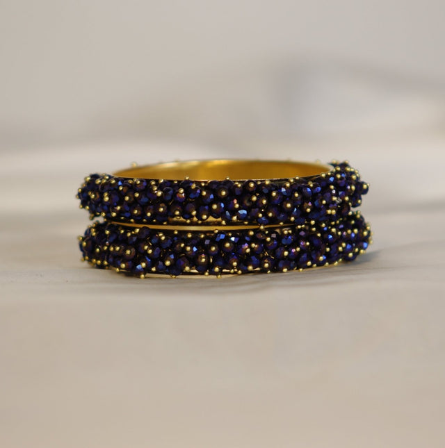 Metal Bangles with Crystal Pair in Dark Royal Blue