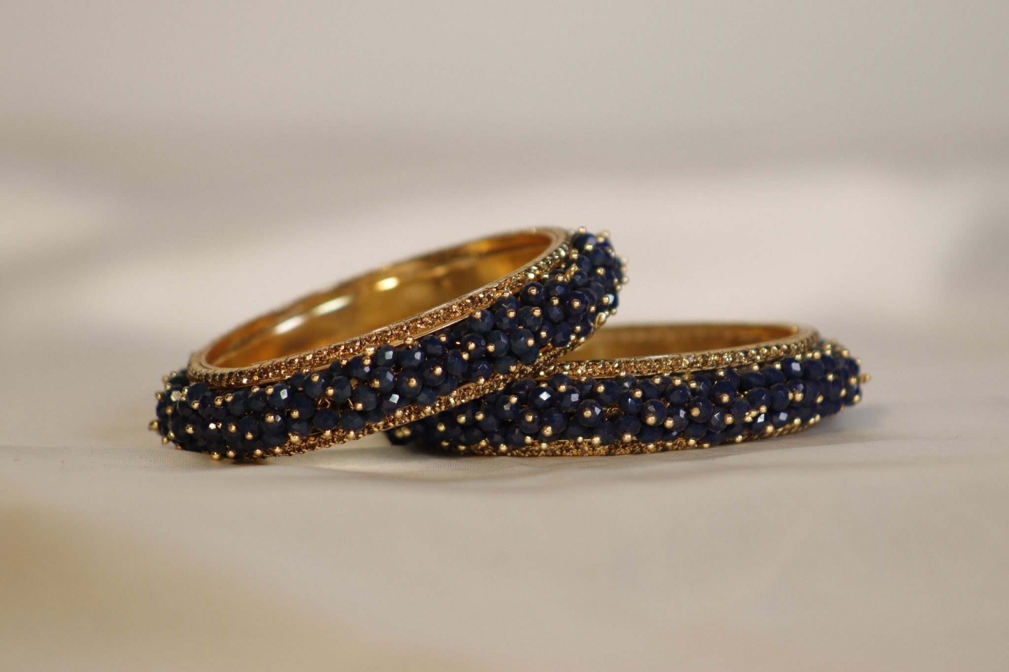 Metal Bangles with Crystal Pair in Dark Royal Blue