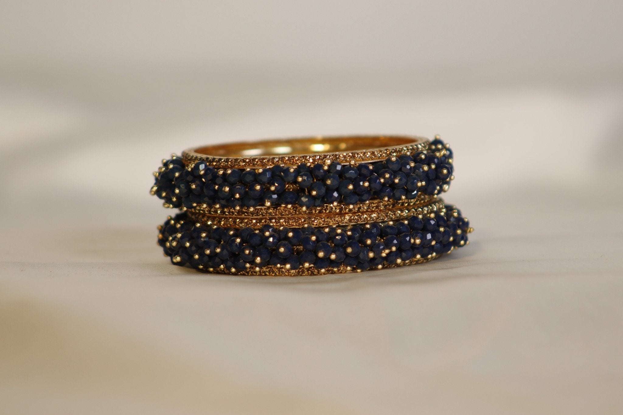 Metal Bangles with Crystal Pair in Dark Royal Blue