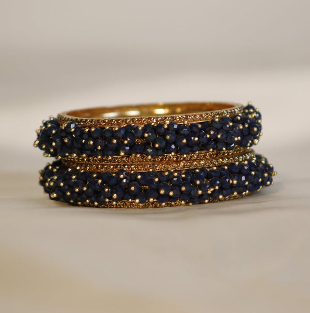 Metal Bangles with Crystal Pair in Dark Royal Blue