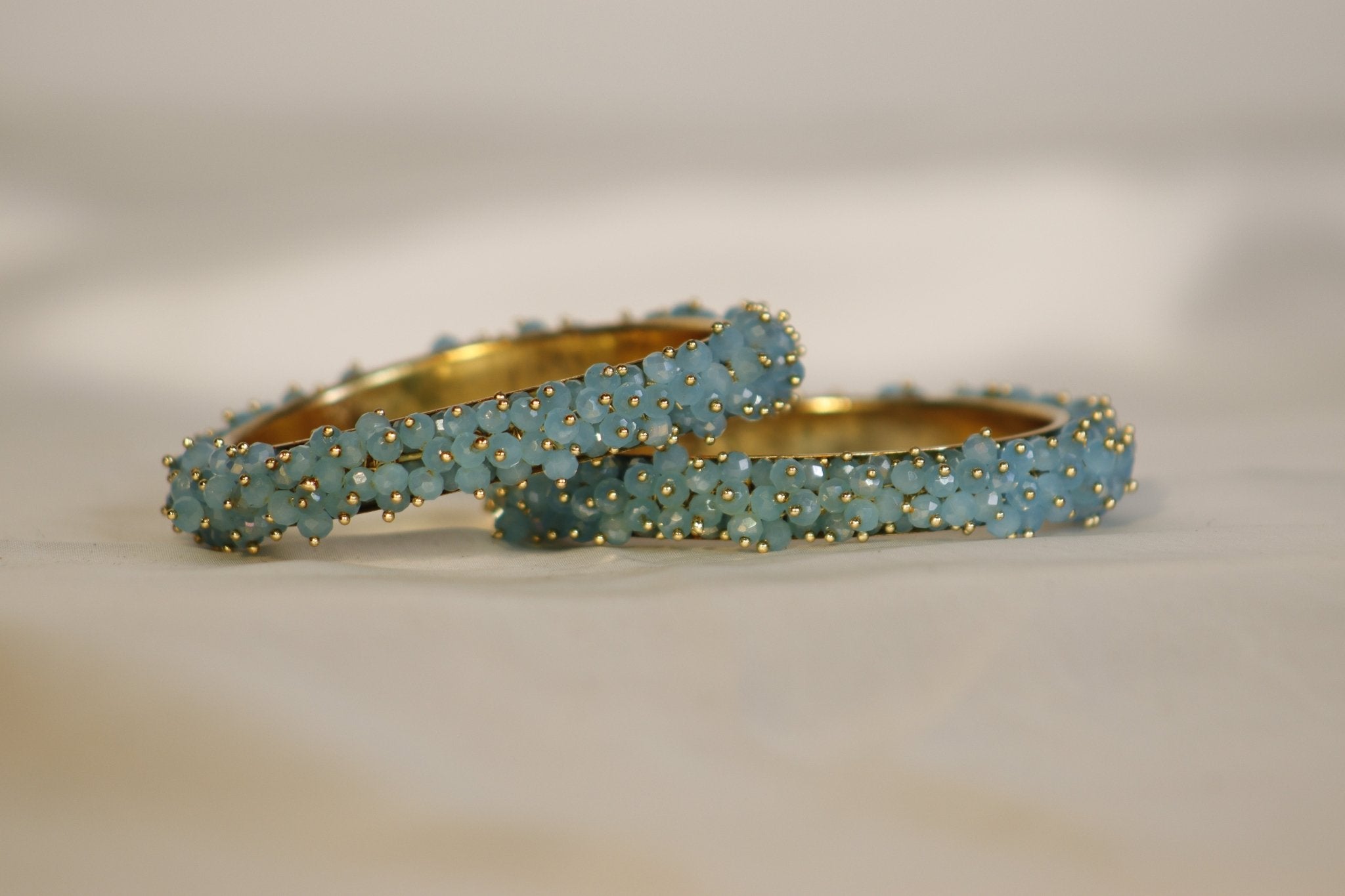 Metal Bangles with Crystal Pair in Dark Sea Green