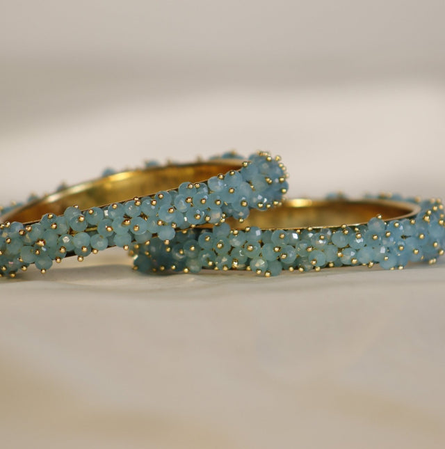 Metal Bangles with Crystal Pair in Dark Sea Green