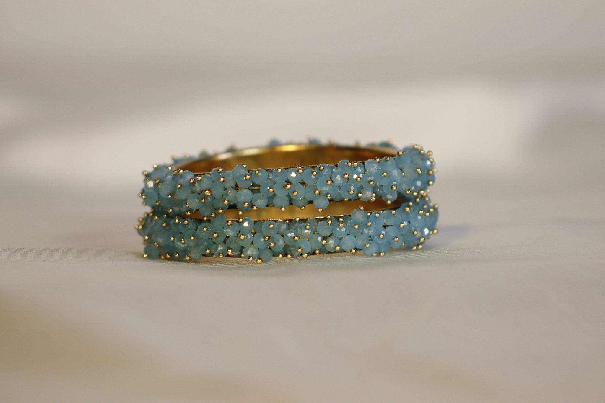 Metal Bangles with Crystal Pair in Dark Sea Green