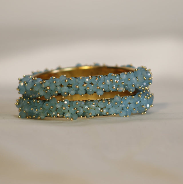 Metal Bangles with Crystal Pair in Dark Sea Green