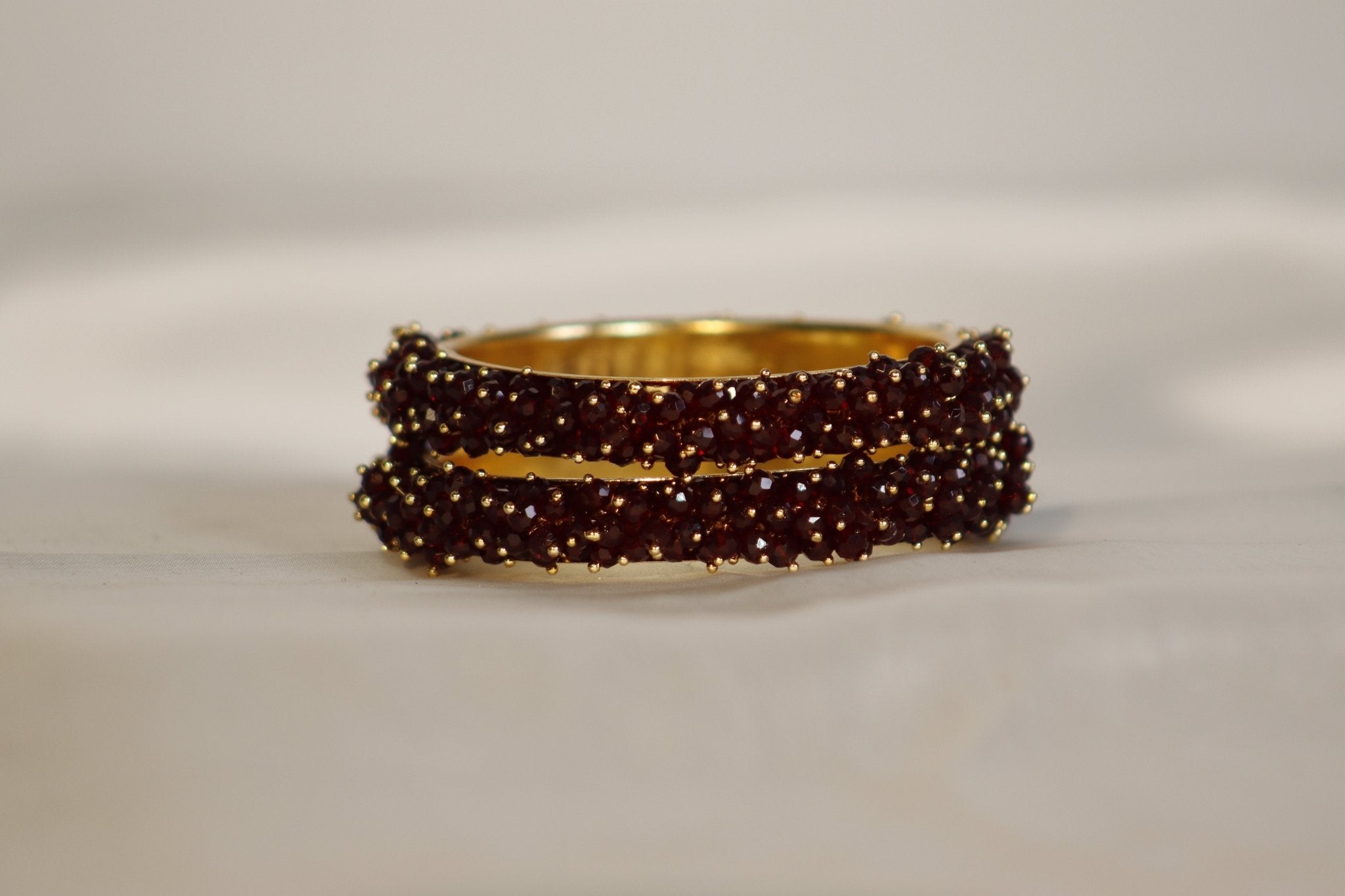 Metal Bangles with Crystal Pair in Dark Wine Red