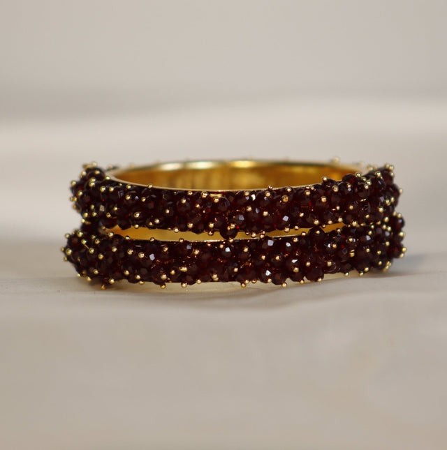 Metal Bangles with Crystal Pair in Dark Wine Red