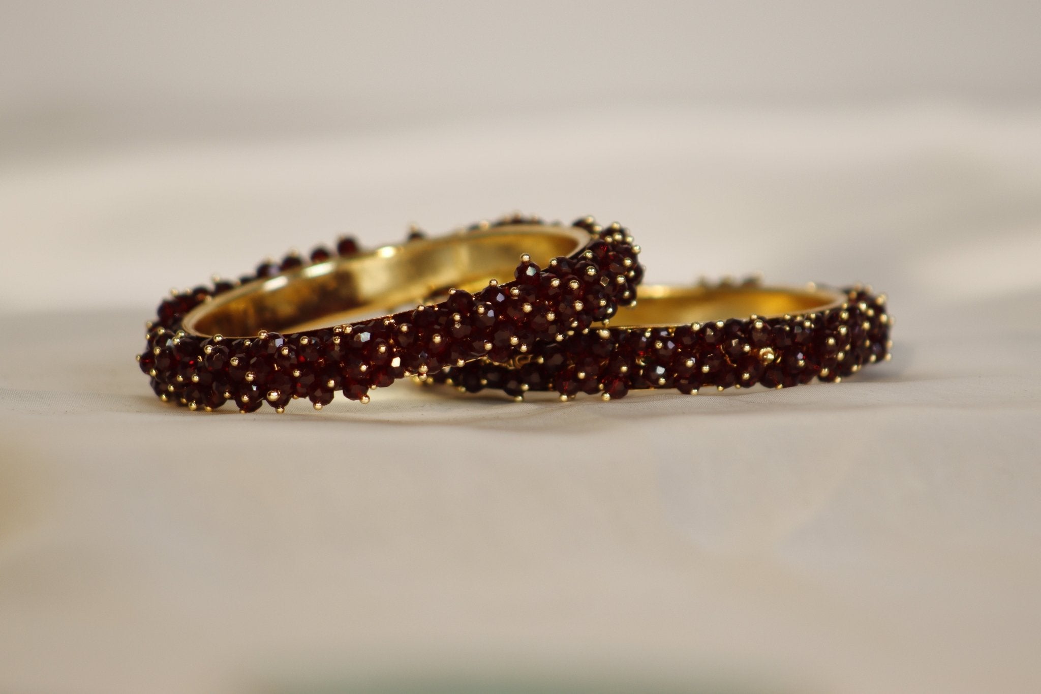 Metal Bangles with Crystal Pair in Dark Wine Red