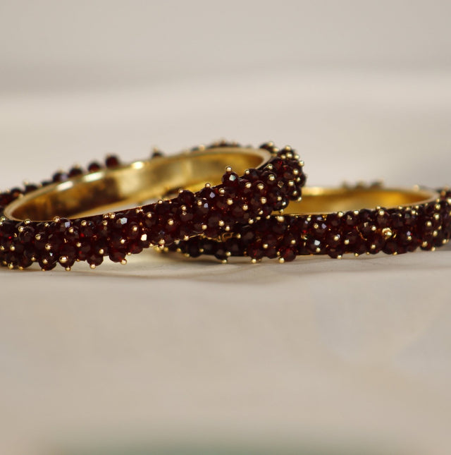 Metal Bangles with Crystal Pair in Dark Wine Red