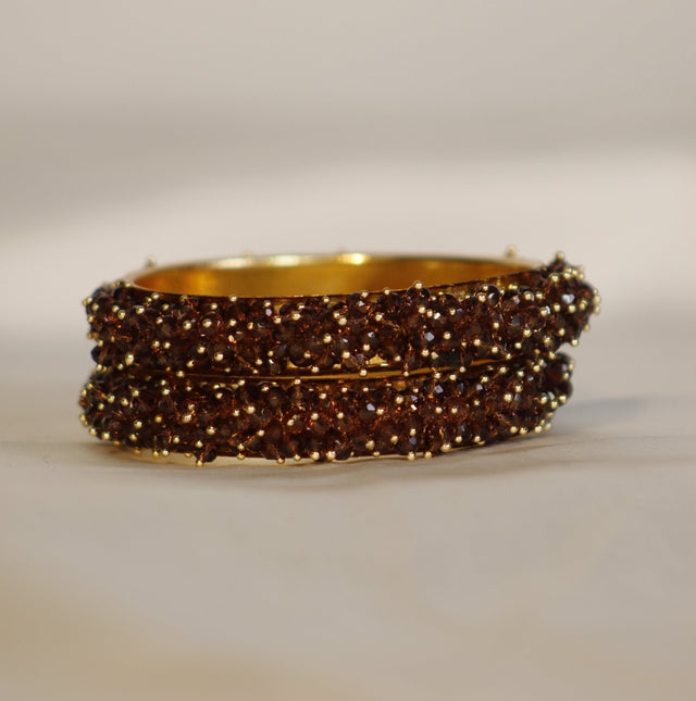 Metal Bangles with Crystal Pair in Dark Wine Red