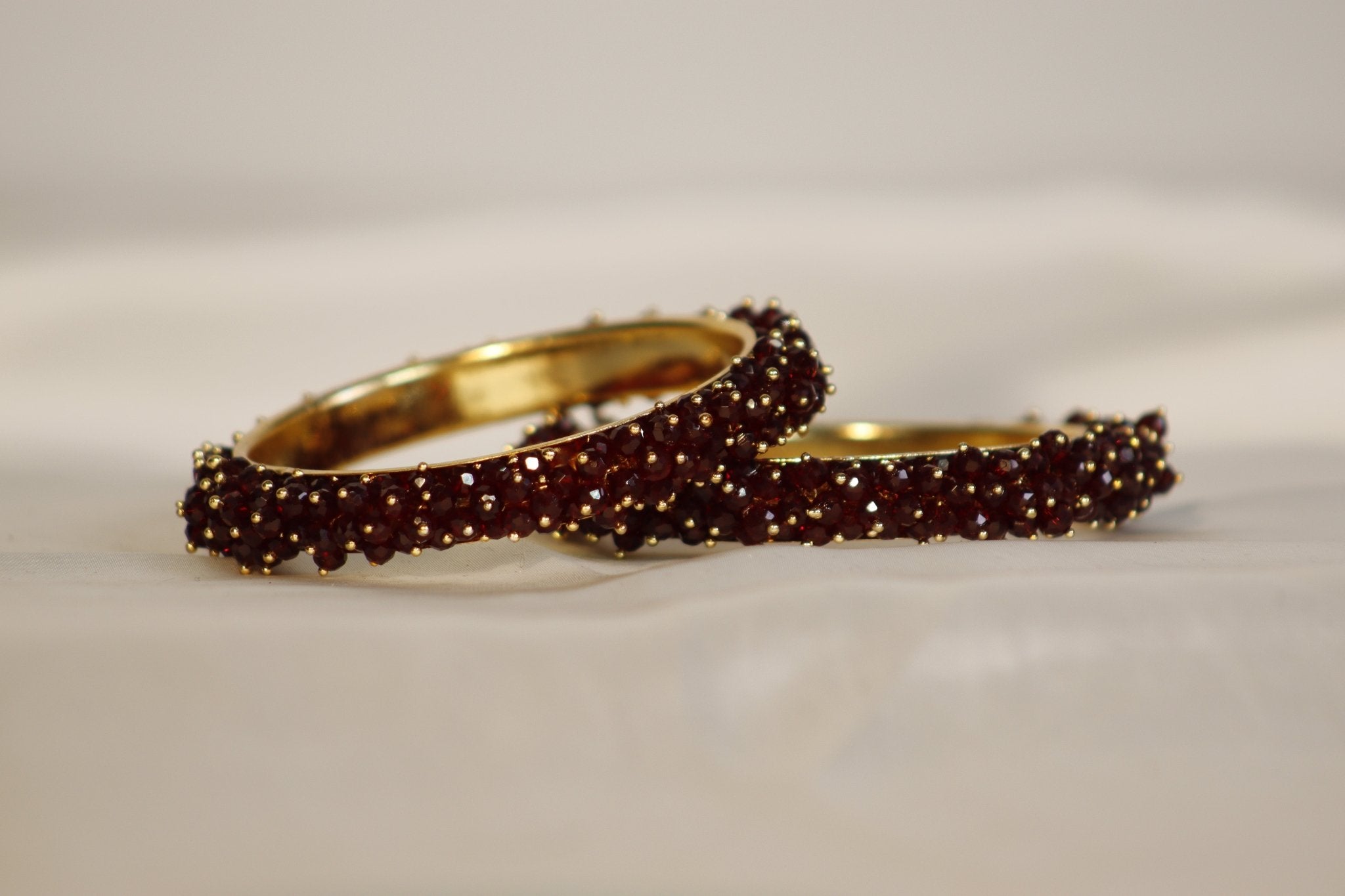 Metal Bangles with Crystal Pair in Dark Wine Red