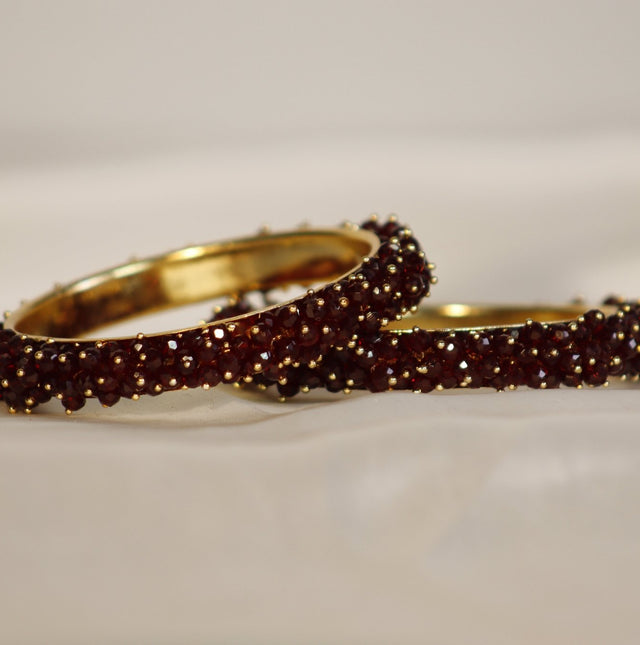 Metal Bangles with Crystal Pair in Dark Wine Red