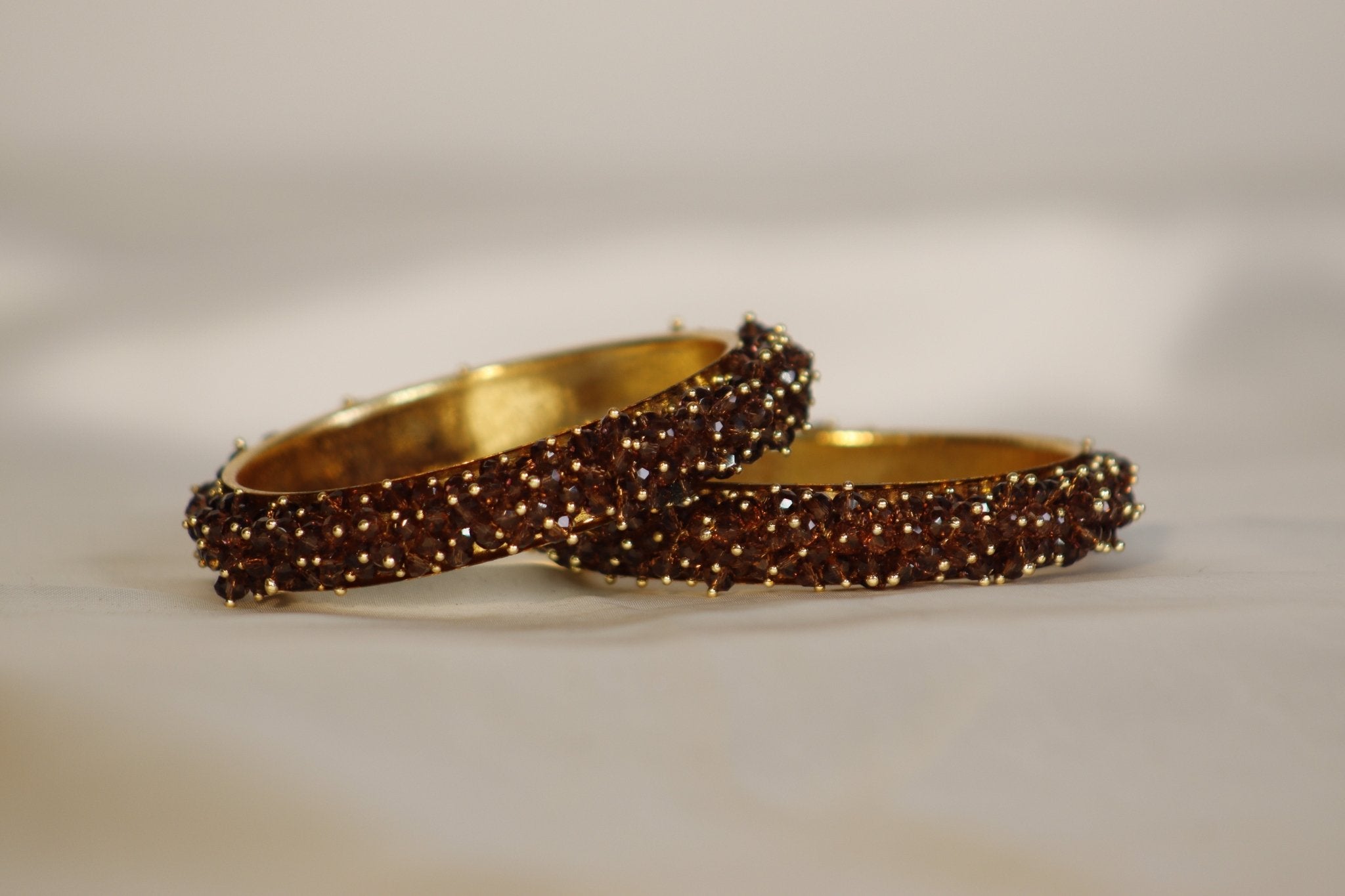 Metal Bangles with Crystal Pair in Dark Wine Red