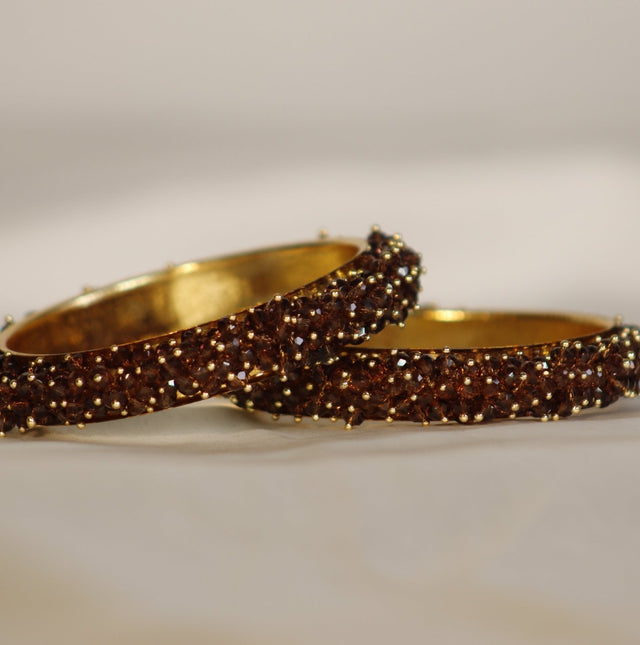 Metal Bangles with Crystal Pair in Dark Wine Red