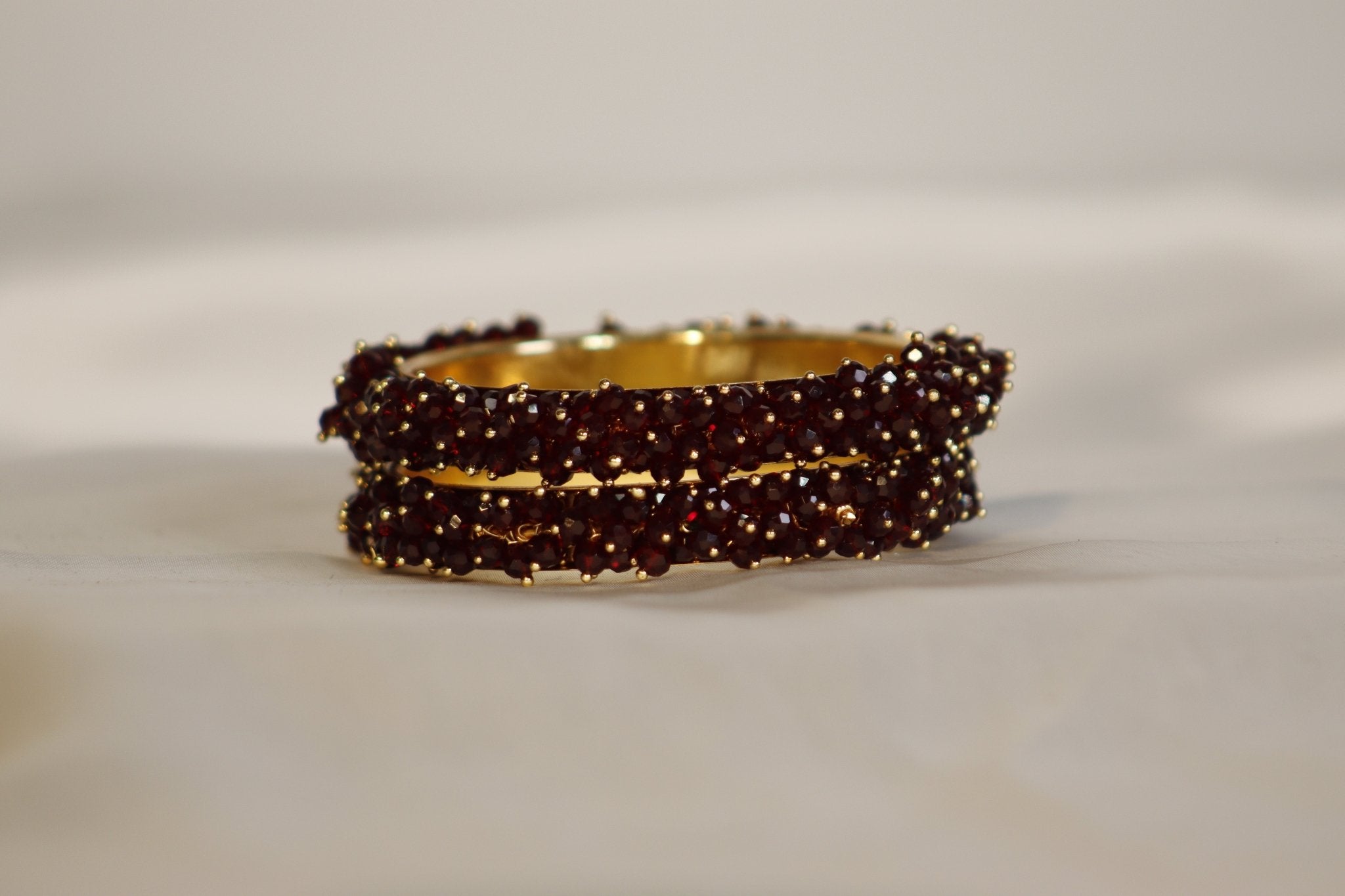 Metal Bangles with Crystal Pair in Dark Wine Red