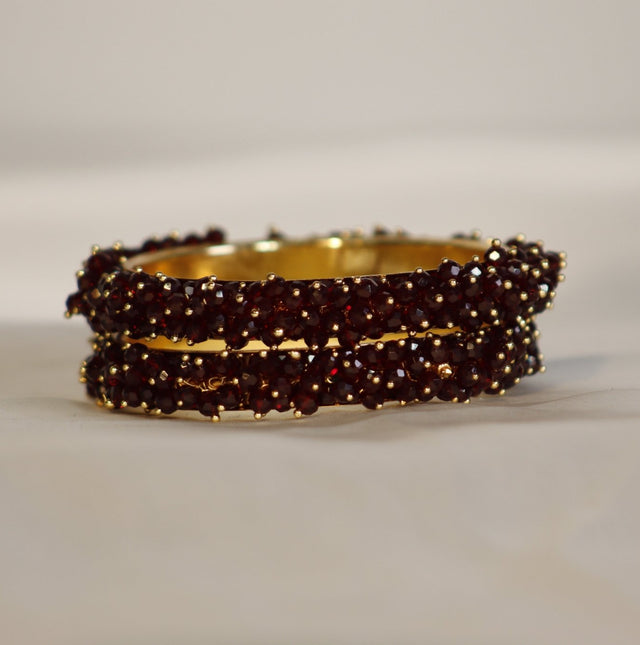 Metal Bangles with Crystal Pair in Dark Wine Red