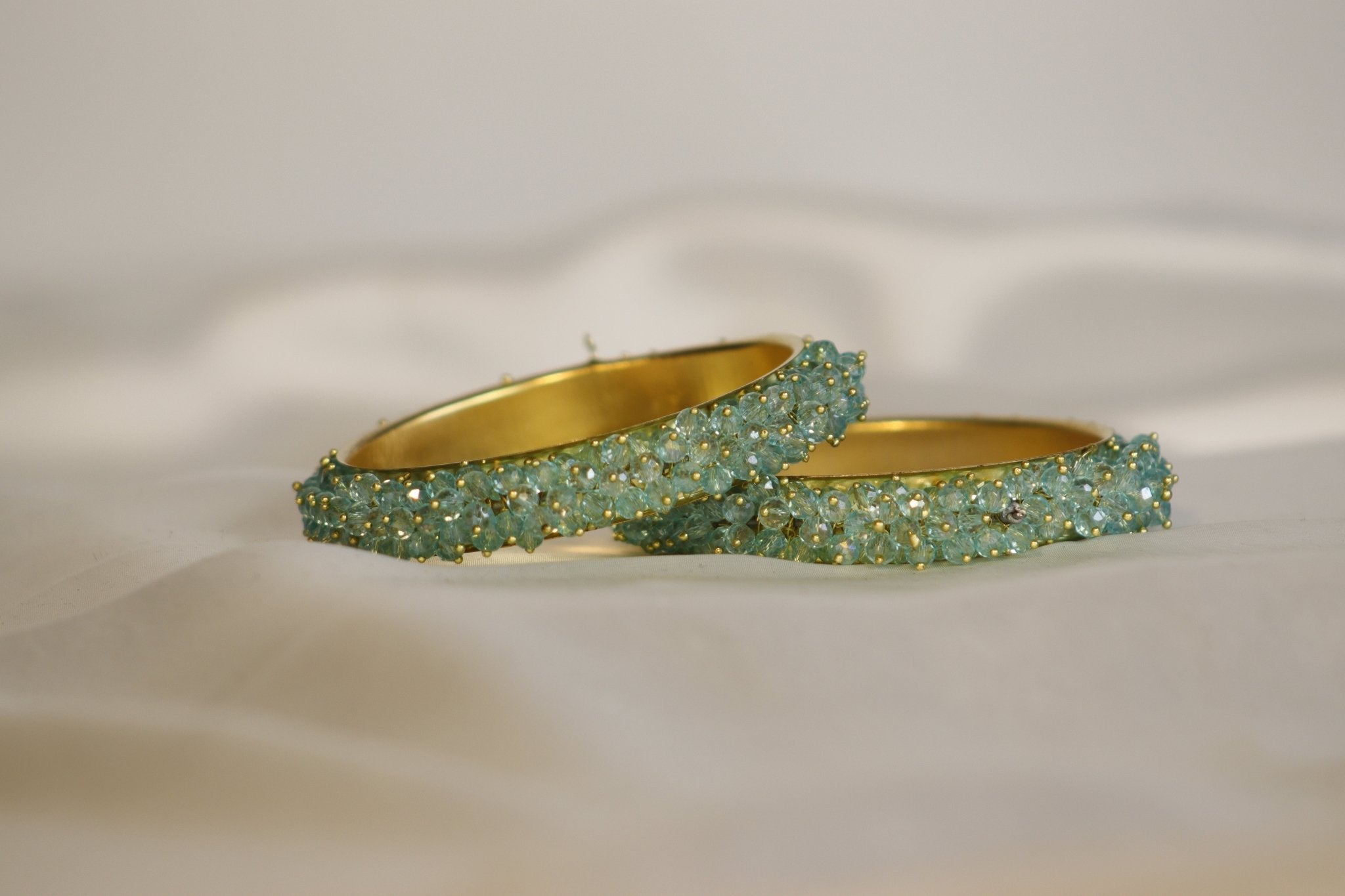 Metal Bangles with Crystal Pair in Dusty Blue