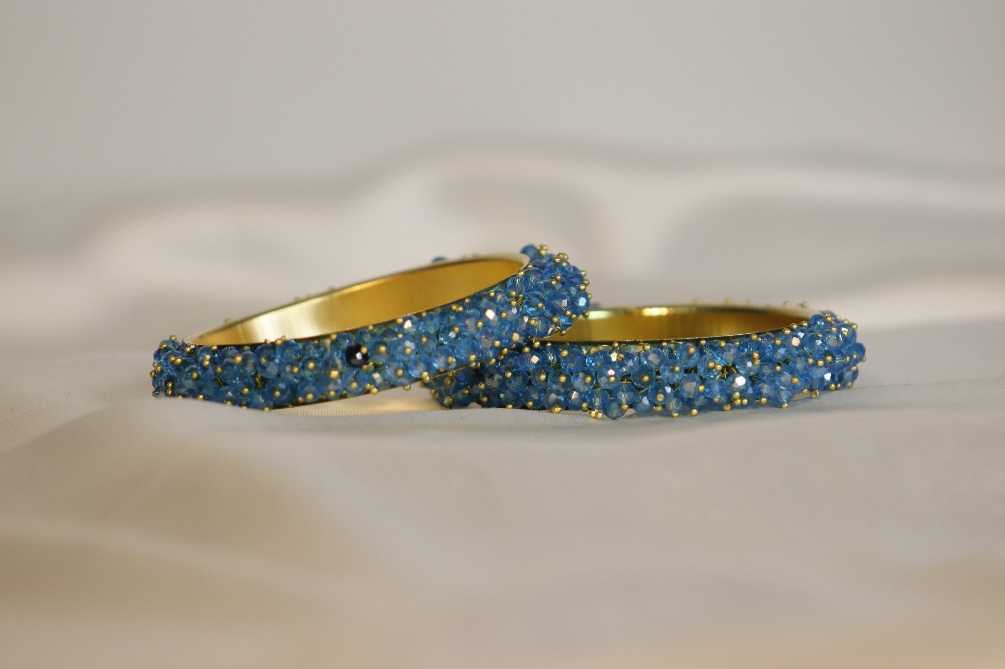 Metal Bangles with Crystal Pair in Dusty Blue