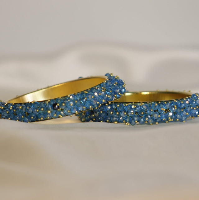 Metal Bangles with Crystal Pair in Dusty Blue