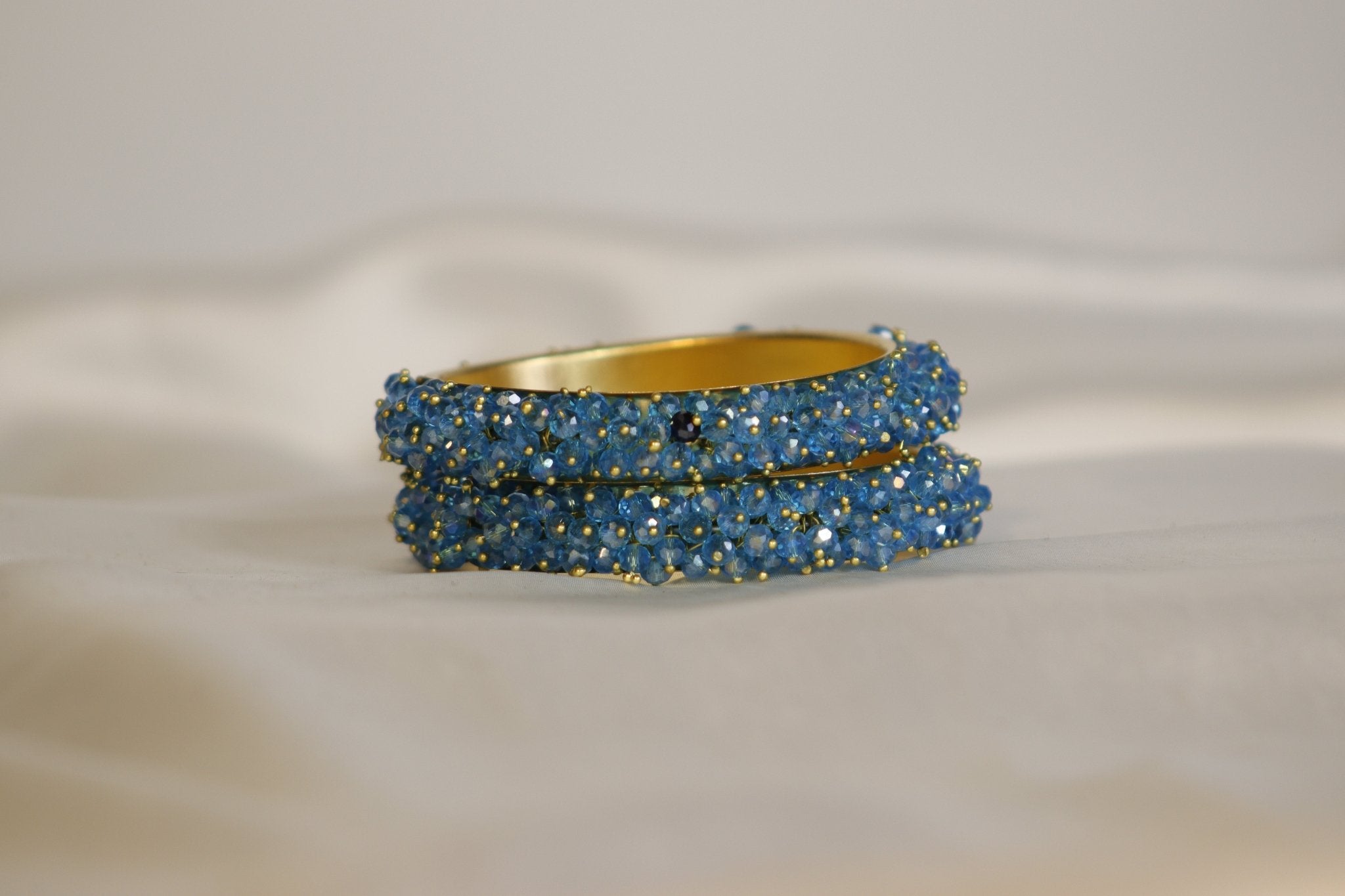 Metal Bangles with Crystal Pair in Dusty Blue